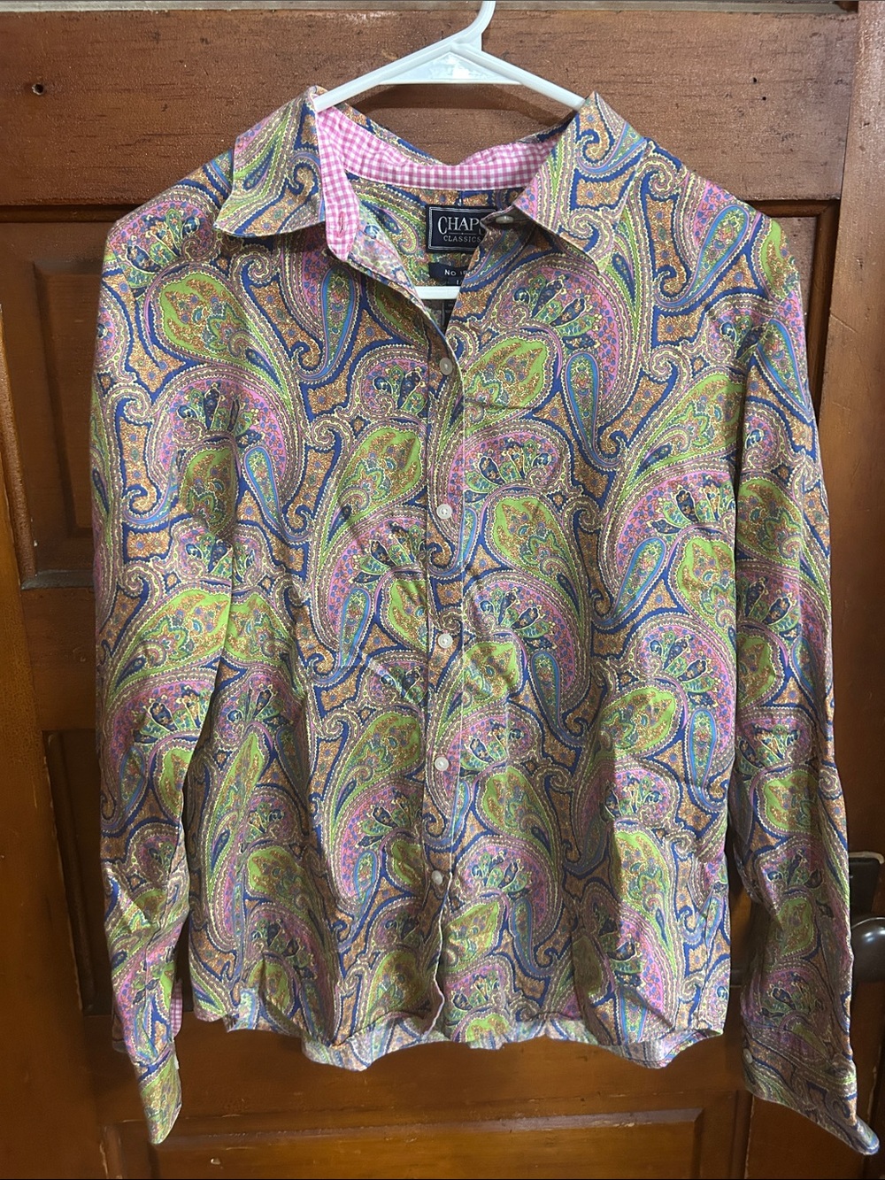 Chaps Womens Paisley Button-Down Shirt in Green, Pink, Blue Large